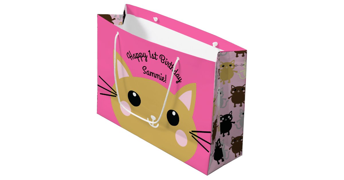Cat Cute Kitty Colorful 1st Birthday Party Theme Large Gift Bag