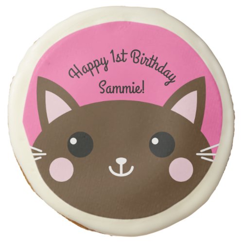 Cat Cute Kitty Colorful 1st Birthday Party Theme Sugar Cookie