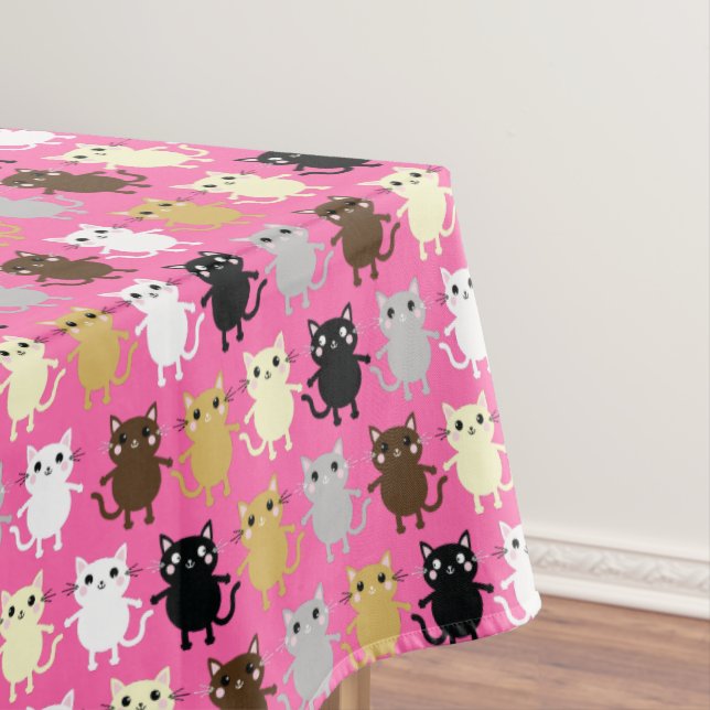 Cat Cute Kitty Colorful 1st Birthday Party Theme Tablecloth (In Situ)