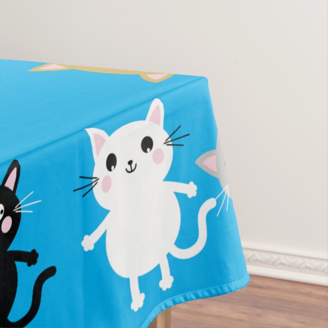 Cat Cute Kitty Colorful 1st Birthday Party Theme Tablecloth (In Situ)