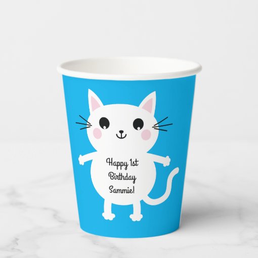 Cat Cute Kitty Kid's Birthday Party Paper Cups | Zazzle