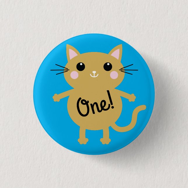 Cat Cute Kitty Kid's Birthday Party Theme Button (Front)