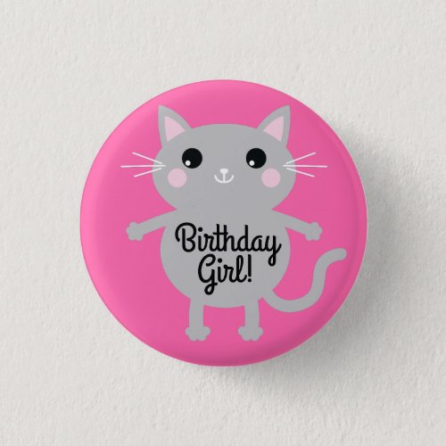 Cat Cute Kitty Kids Birthday Party Theme Button