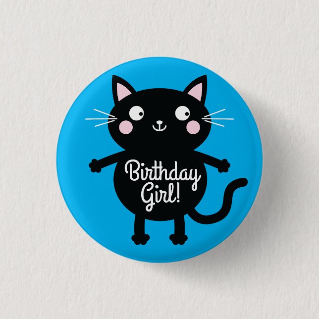 Cat Cute Kitty Kid's Birthday Party Theme Button (Front)