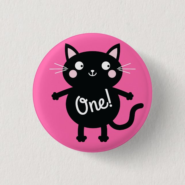 Cat Cute Kitty Kid's Birthday Party Theme Button (Front)