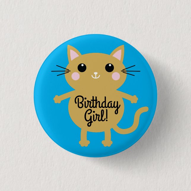 Cat Cute Kitty Kid's Birthday Party Theme Button (Front)