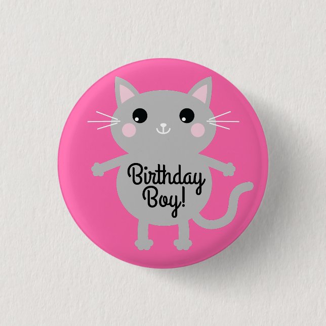 Cat Cute Kitty Kid's Birthday Party Theme Button (Front)