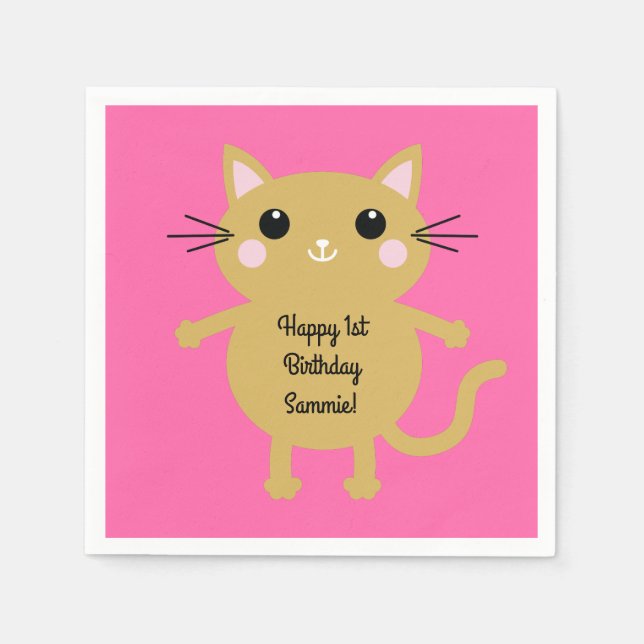Cat Cute Kitty Kid's Birthday Party Theme Napkins (Front)