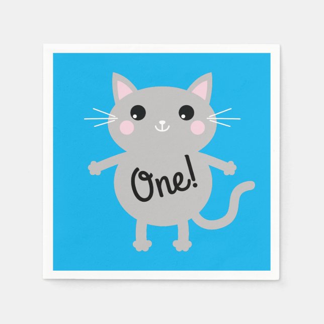 Cat Cute Kitty Kid's Birthday Party Theme Napkins (Front)