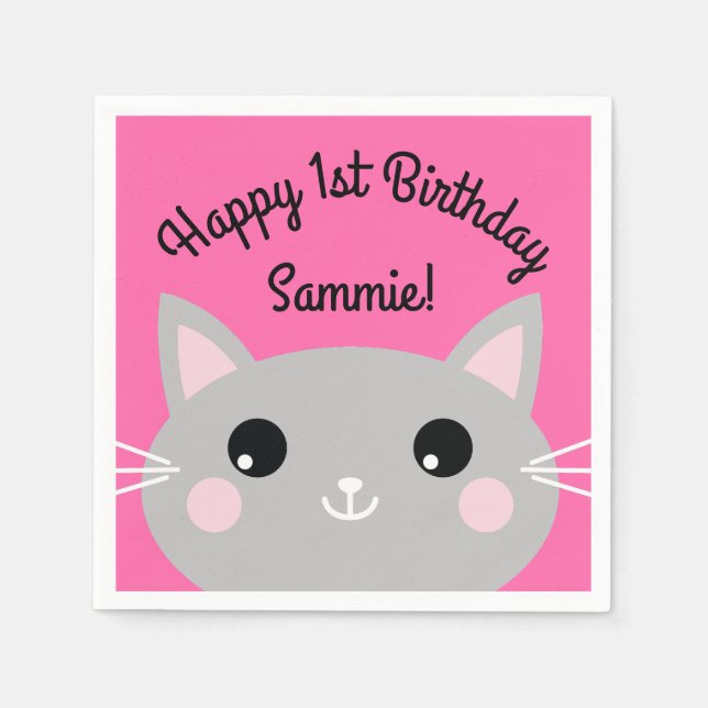 Cat Cute Kitty Kid's Birthday Party Theme Napkins (Front)