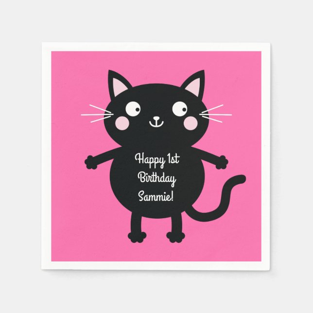 Cat Cute Kitty Kid's Birthday Party Theme Napkins (Front)