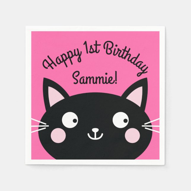 Cat Cute Kitty Kid's Birthday Party Theme Napkins (Front)