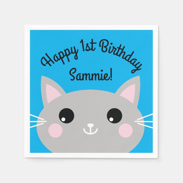 Cat Cute Kitty Kid's Birthday Party Theme Napkins (Front)