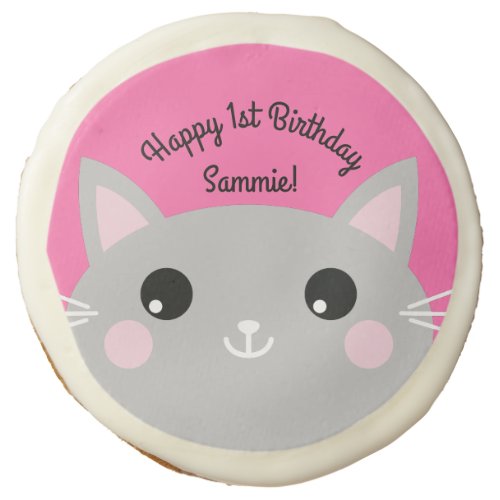 Cat Cute Kitty Kids Birthday Party Theme Sugar Cookie