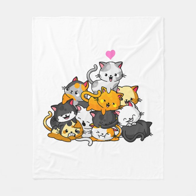 Cat Cute Kitty Pile Cats Anime Kawaii Neko Gift Fleece Blanket (Front)