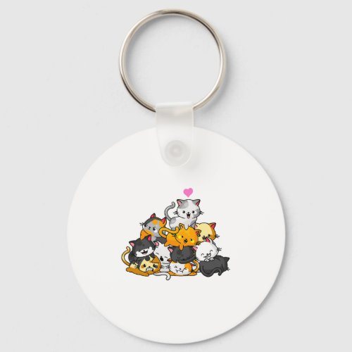 Cat Cute Kitty Pile Cats Anime Kawaii Neko Gift Keychain