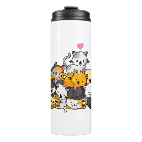 Cat Cute Kitty Pile Cats Anime Kawaii Neko Gift Thermal Tumbler