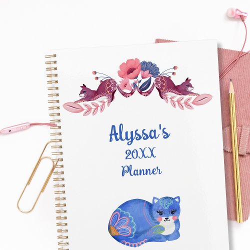 Cat Cute Kitty Watercolor Monogram Name Calendars Planner