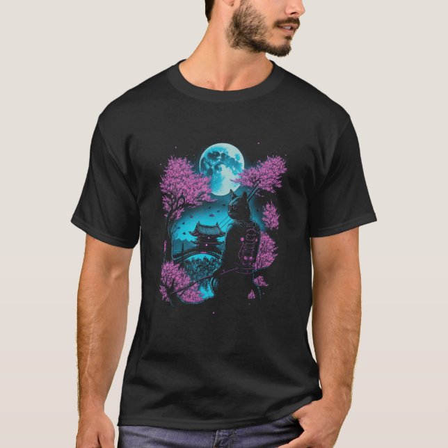 Cat Cute Ninja Japanese Animal Pet Illustration T-Shirt (Front)