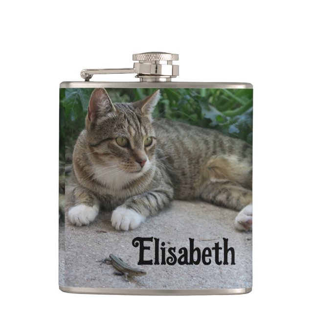 cat, cute, pet, gray, furry, domestic, feline, you flask (Front)