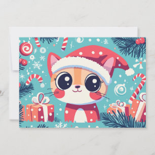 Cat Cute Xmas Candy Cane Gifts Custom Text Holiday Card