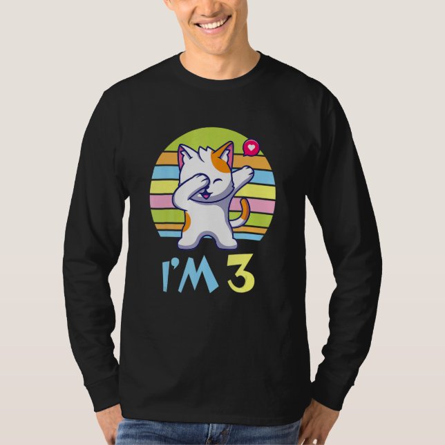 Cat Dabbing With Heart Happy O Me You 3 Years Old  T-Shirt (Front)