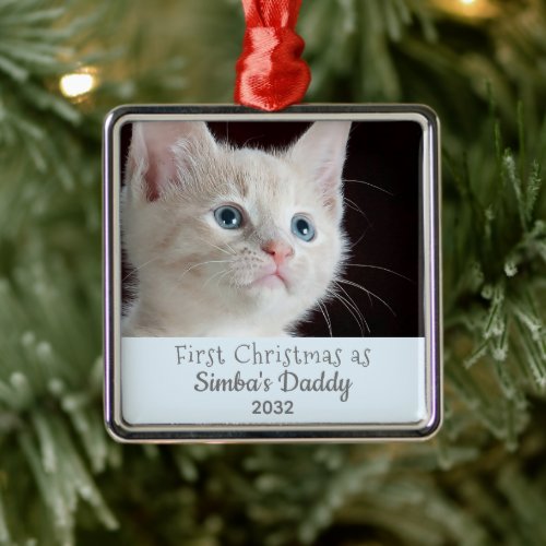 Cat Dad 1st Christmas Boy Cat DIY Personaliz Photo Metal Ornament