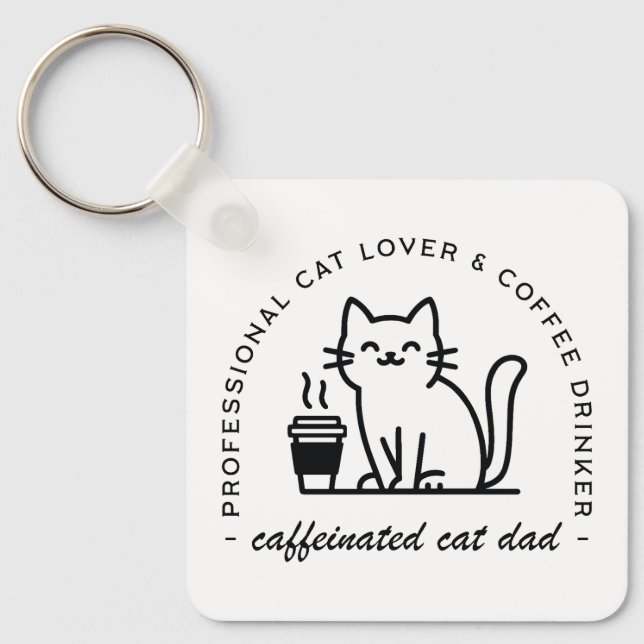 Cat dad and coffee lovers hipster keychain (Front)