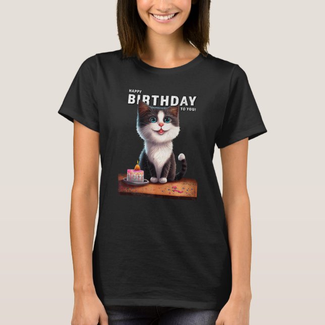 Cat Dad and Mom Birthday Present Cake and Candle C T-Shirt (Front)