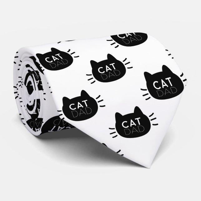 Cat Dad Black Cat Face Father's Day Neck Tie (Rolled)