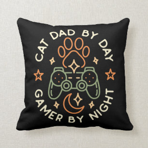 Cat Dad By Day Gamer By Night Video Games Cats Throw Pillow