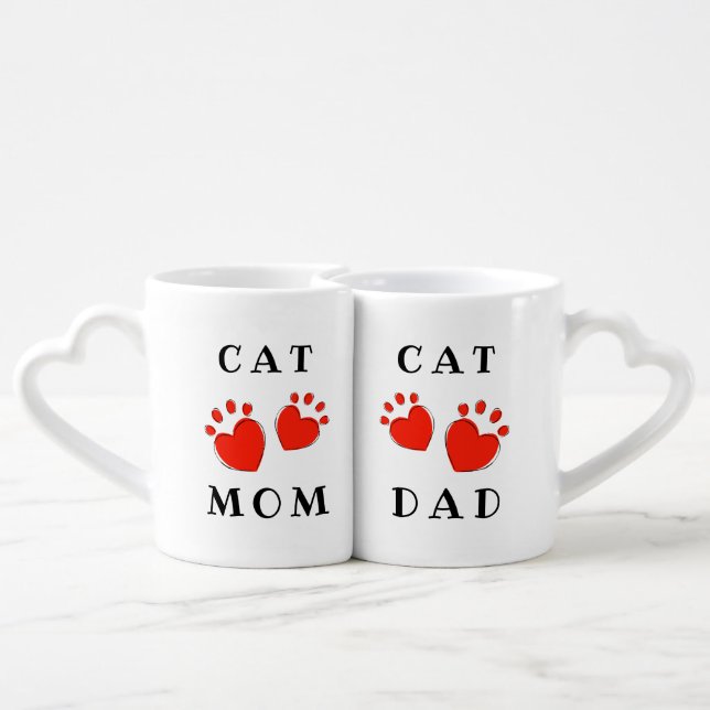 Cat Dad Cat Mom Coffee Mug Set (Back Nesting)