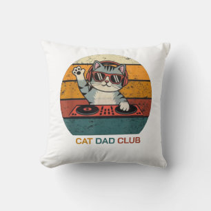 CAT DAD CLUB / Funny Retro Throw Pillow
