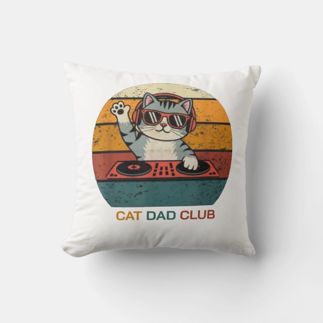 CAT DAD CLUB / Funny Retro Throw Pillow (Front)