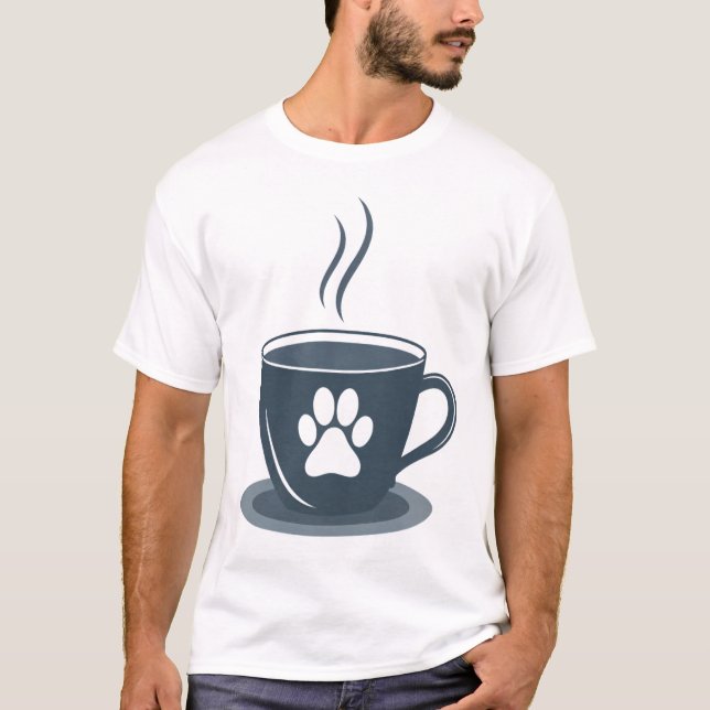 Cat Dad Coffee – Minimalist Cat Paw & Mug Tee for  (Front)