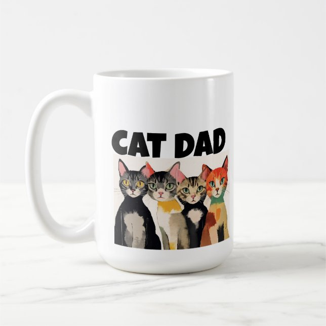 CAT DAD COLORFUL CATS ART COFFEE MUG (Left)