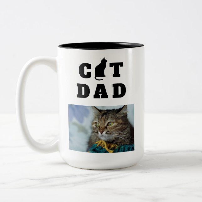 Cat Dad Cute Silhouette Photo Two-Tone Coffee Mug (Left)
