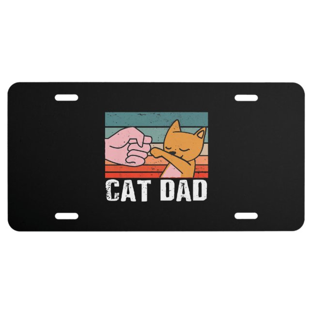 Cat dad | fathers day gift | Cat Retro Present License Plate (Front)