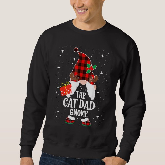 Cat Dad Gnome Buffalo Plaid Matching Family Christ Sweatshirt (Front)