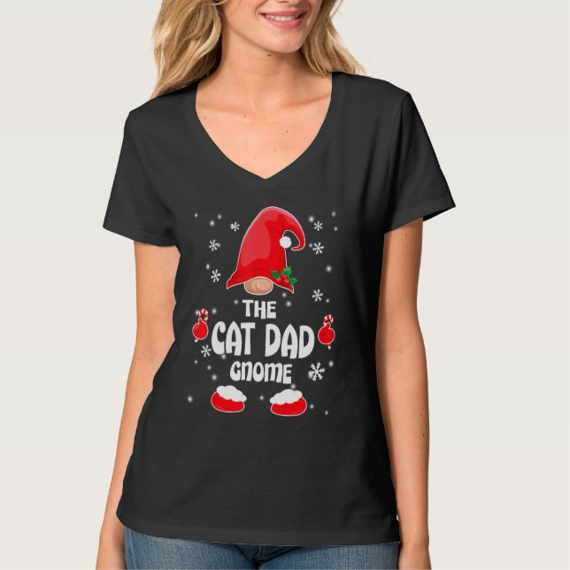 Cat Dad Gnome Family Matching Christmas Pajama T-Shirt (Front)