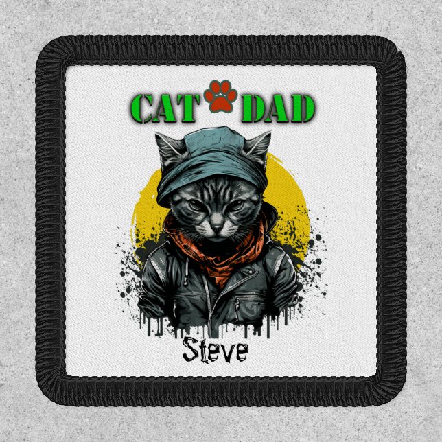 Cat Dad Grunge look. Editable name Patch (Front)
