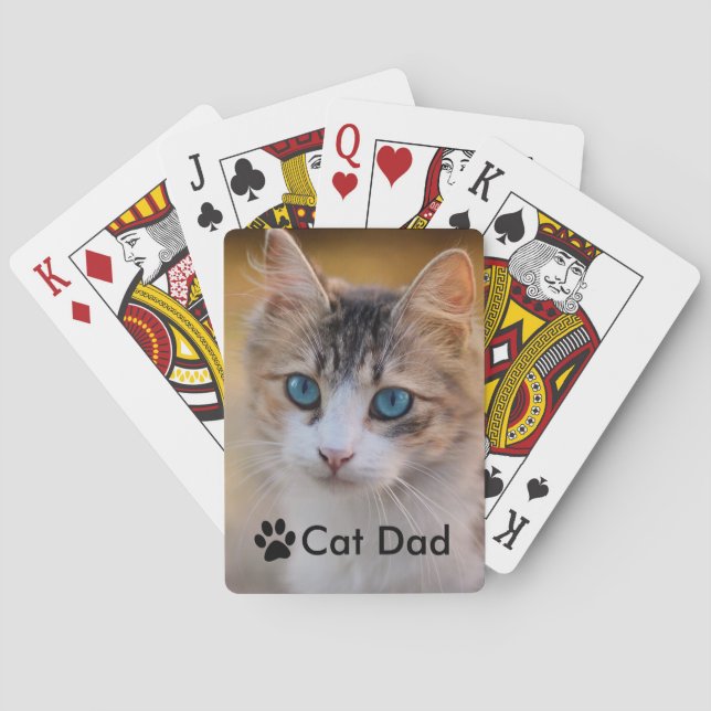 Cat Dad Kitty Paw Custom Photo Poker Cards (Back)