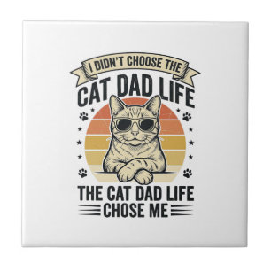 Cat Dad Life Vintage Engraving T-Shirt Design_1 Ceramic Tile