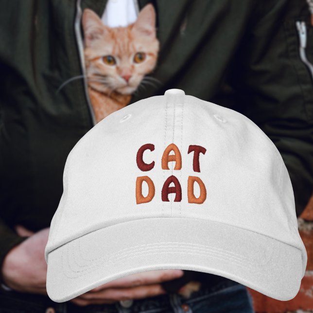 CAT DAD Orange and Brown Typography Embroidered Baseball Cap (Creator Uploaded)