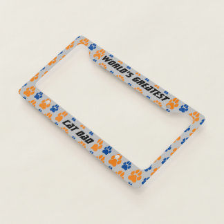 Cat Dad Paw Print Customize Colors License Plate Frame