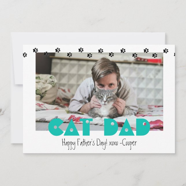 Cat Dad | Paw Prints | Custom Father's Day Holiday Card (Front)