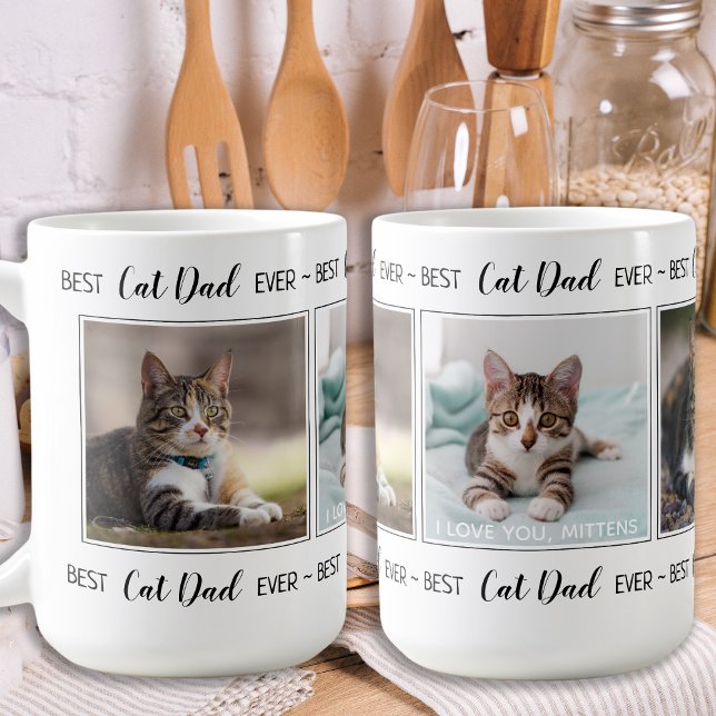 Cat Dad Personalized 3 Photo Fathers Day Coffee Mug (Creator Uploaded)