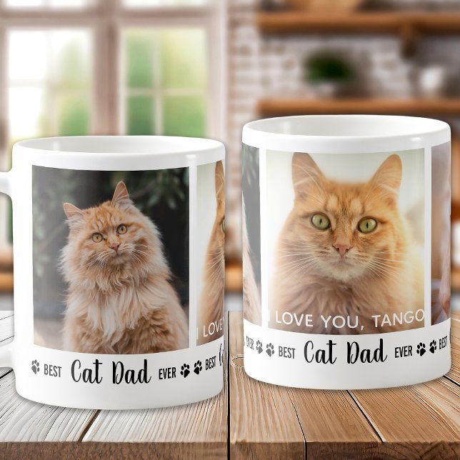 Cat Dad Personalized Modern 3 Photo Fathers Day Coffee Mug (Creator Uploaded)