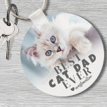 Cat Dad Personalized Pet Photo Keychain<br><div class="desc">Best Cat Dad Ever Personalized Photo Keychain. This custom "Best Cat Dad Ever" keychain is a heartfelt keepsake for any cat lover, designed to celebrate the unique bond between him and his furry friend. Featuring bold, modern typography on a soft white ombre background, the sleek gray text and heart accents...</div>