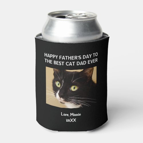 Cat Dad Photo Happy Fathers Day Black Can Cooler